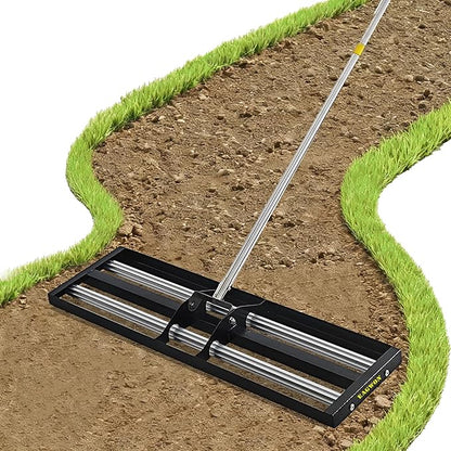 30"x10"Lawn Leveling Rake with Aluminum Rollers, Stainless Steel Yard Lawn Leveler Tool with