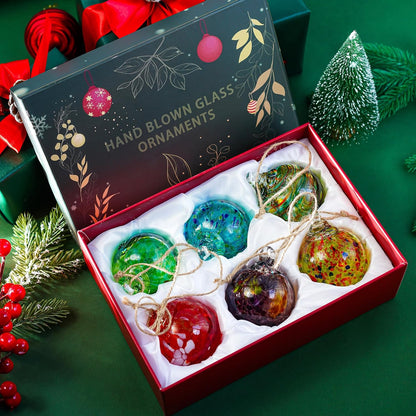 6pcs Hand-Blown Glass Christmas Ornaments Balls Hanging Glass Balls Witches Ball Gazing Ball for