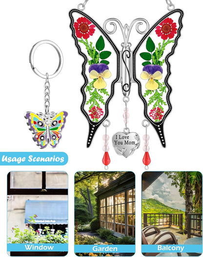 KY&BOSAM Gifts for Mom I Love You Mom Butterfly Suncatcher Mother Gift Purple Butterfly Stained