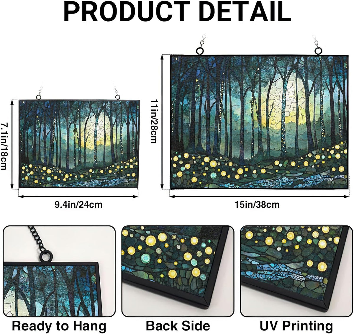 Personalized Rectangle Boho Firefly Forest Suncatcher Stained Glass Window Hangings Sun Catchers