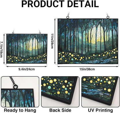 Personalized Rectangle Boho Firefly Forest Suncatcher Stained Glass Window Hangings Sun Catchers
