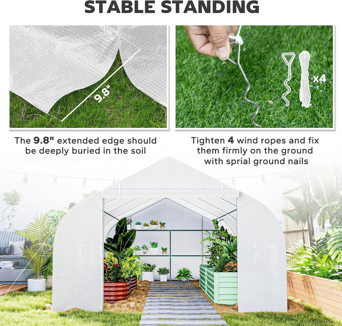 Outsunny 20' x 10' x 7' Outdoor Walk-in Greenhouse, Tunnel Green House with Roll-up Windows