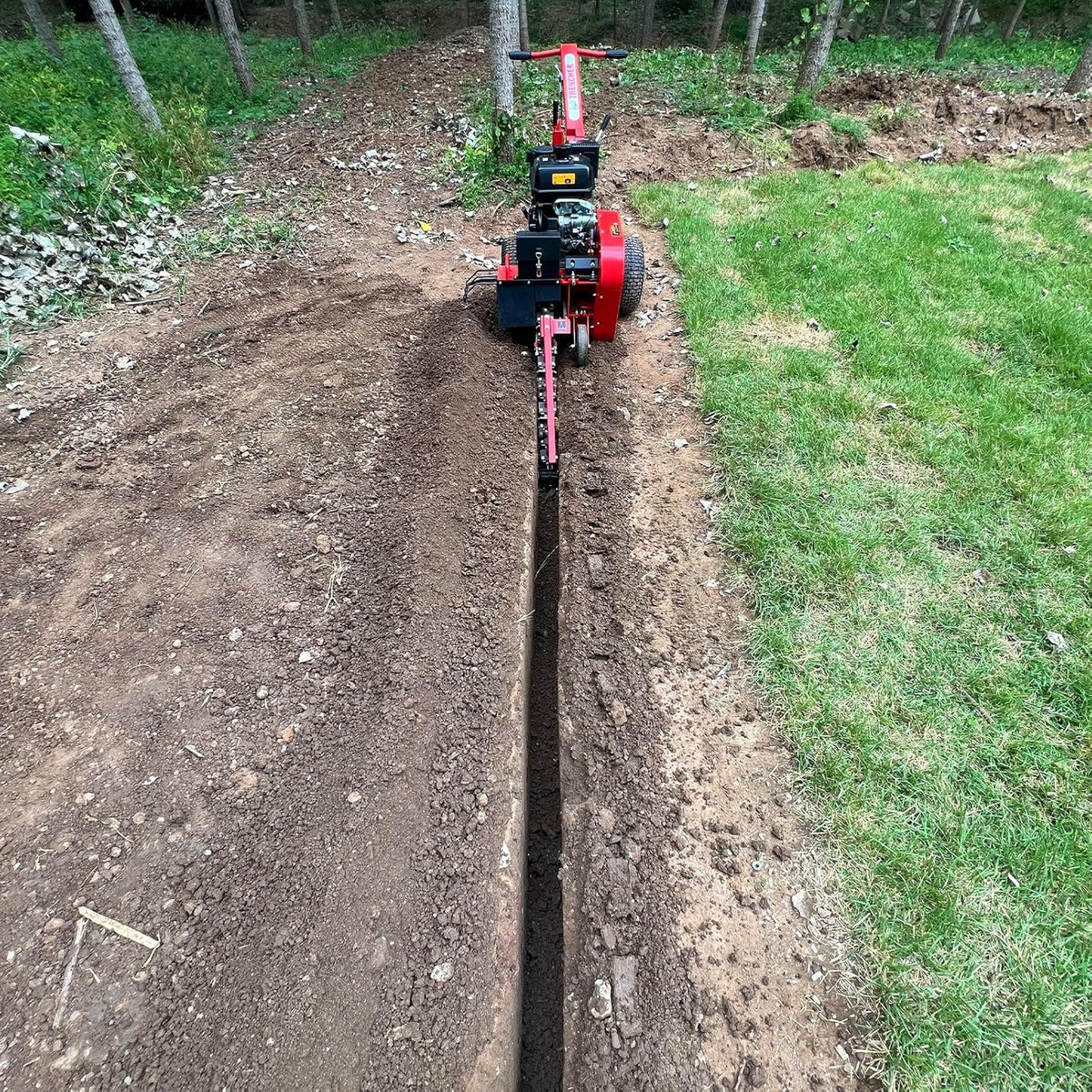 429cc 14HP Kohler Gas Powered E-Start Cable Ditching Mini Trencher,24'' Trench Depth, 27pcs Carbide