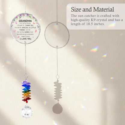 Glass Ornament Suncatcher - Grandma I Love You Birthday Gift for Grandmother - Crystal Rainbow