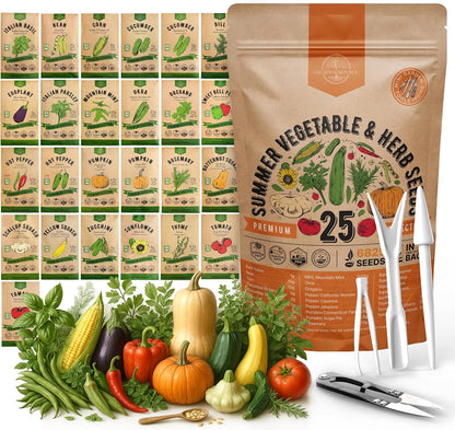 Organo Republic 25 Summer Vegetable & Herb Garden Seeds Variety Pack - 6,820+ Non-GMO Heirloom