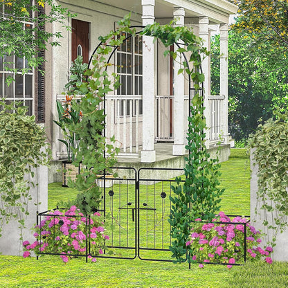 S AFSTAR 87-Inche Garden Arbor with Gate & Side Planter Box, Metal Garden Arch with Lockable Gate