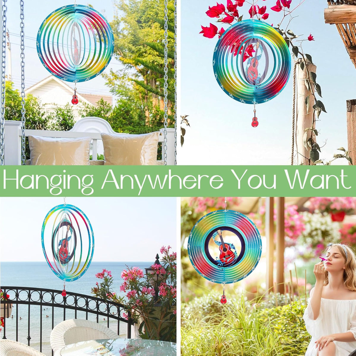 Guitar Wind Spinners Garden Yard Decor Gift for Women Men, 12 Inch Outdoor Metal 3D Wind Spinner