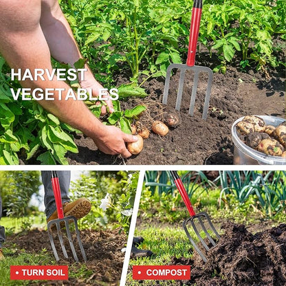 4-Tine Heavy Duty Pitchfork Digging Fork Garden Fork Pitch Forks with Fiberglass Handle for