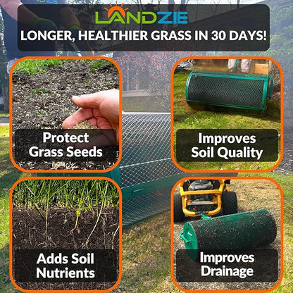 LANDZIE Lawn & Garden Spreaders - 36 Inch Heavy Duty Metal Mesh Basket Push/Tow Spreader - Compost