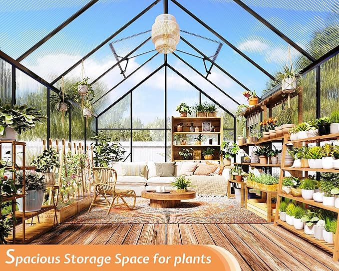 Jocisland 8x11.5x7 FT Polycarbonate Greenhouses for Outdoors, 2 Top-Opening Windows, 2 Swing Doors