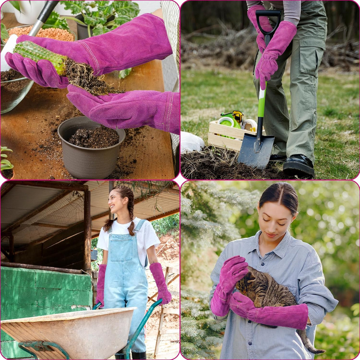HANDLANDY Ladies Leather Gardening Gloves, Thorn Proof Women Rose Pruning Garden Yard Glove, Heavy