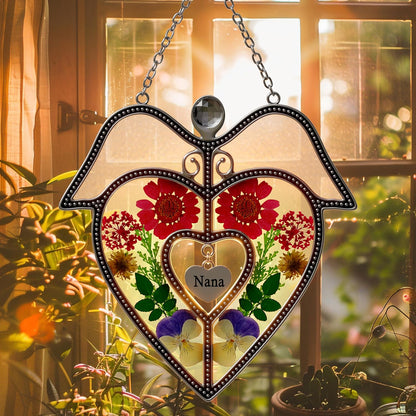 KY&BOSAM Angel Heart Suncatcher Nana Gifts Stained Glass Window Hangings Wind Chiem Ornament with