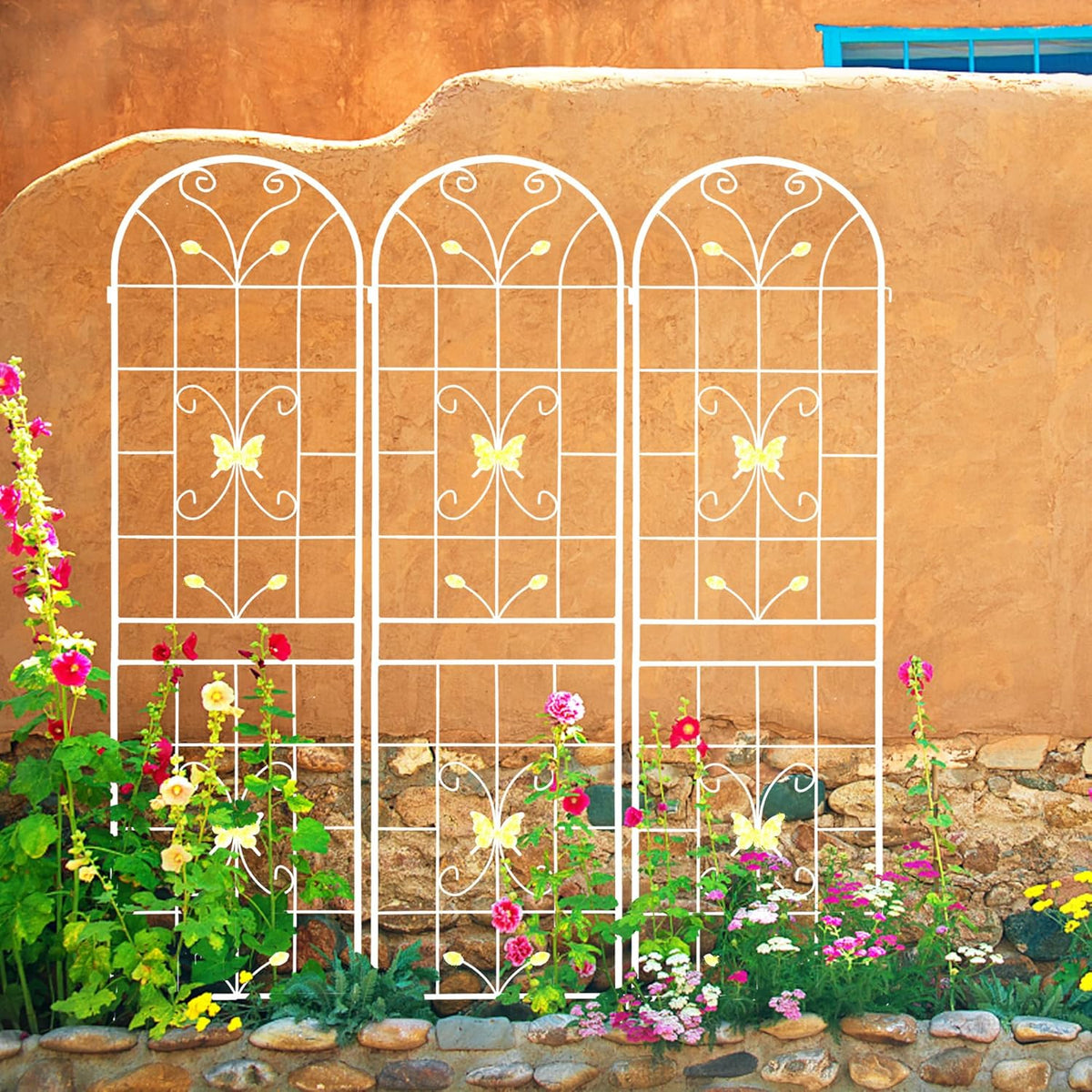 2 Pack Metal Garden Trellis 86.7" Black Fence Rustproof Garden Trellis for Climbing Plants Support