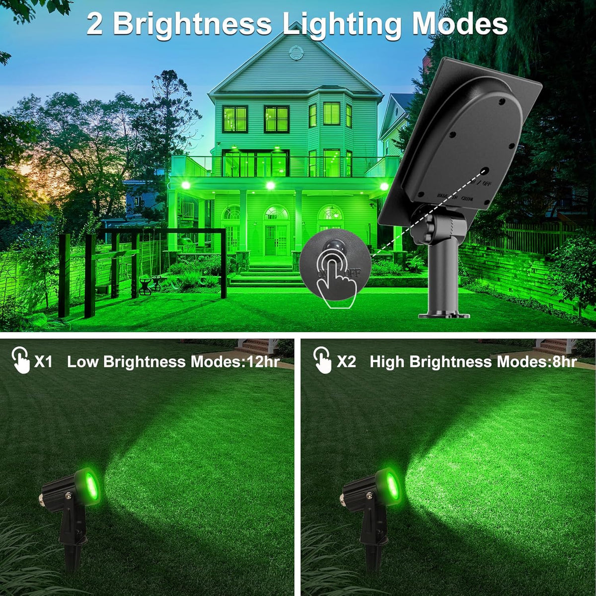 Green Solar Spot Lights Outdoor, 2 Pack Solar Landscape Spotlights IP65 Waterproof 9.8ft Cable