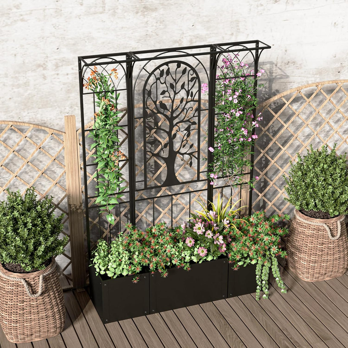 Metal Planter Box with Trellis, Raised Garden Bed with Trellis Privacy Screen, 62 inch Tall Planter