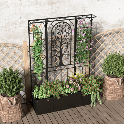 Metal Planter Box with Trellis, Raised Garden Bed with Trellis Privacy Screen, 62 inch Tall Planter