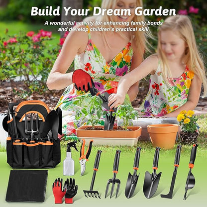 11 Pcs Garden Tools Set, HaSteeL Gardening Supplies Hand Tools Kit for Women Men Gardeners, Include
