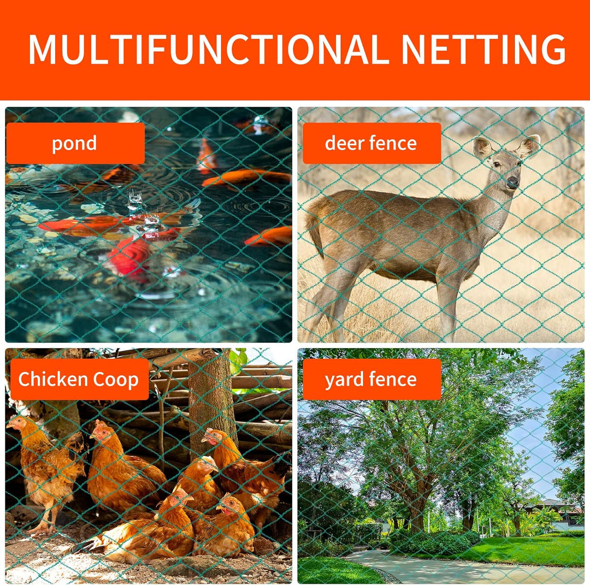 Bird Netting 50'x50' with 1" Square Mesh Bird Net Garden Netting for Chicken Coop, Aviary, Deer