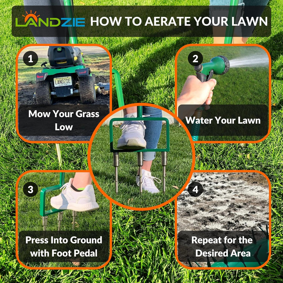 Landzie - The Original Spike Tine Fork Lawn Aerator - 42 Inch Manual Stainless Steel Gardening Hand