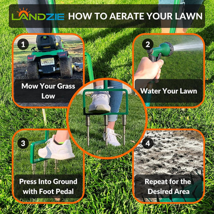Landzie - The Original Spike Tine Fork Lawn Aerator - 42 Inch Manual Stainless Steel Gardening Hand