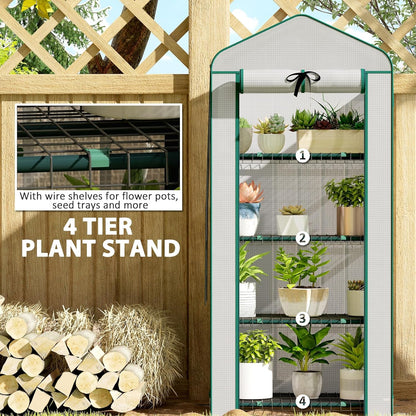 Outsunny 4 Tier Mini Greenhouse with Screen Roof, 27.6" x 19.7" x 62.2", Portable Small Greenhouse
