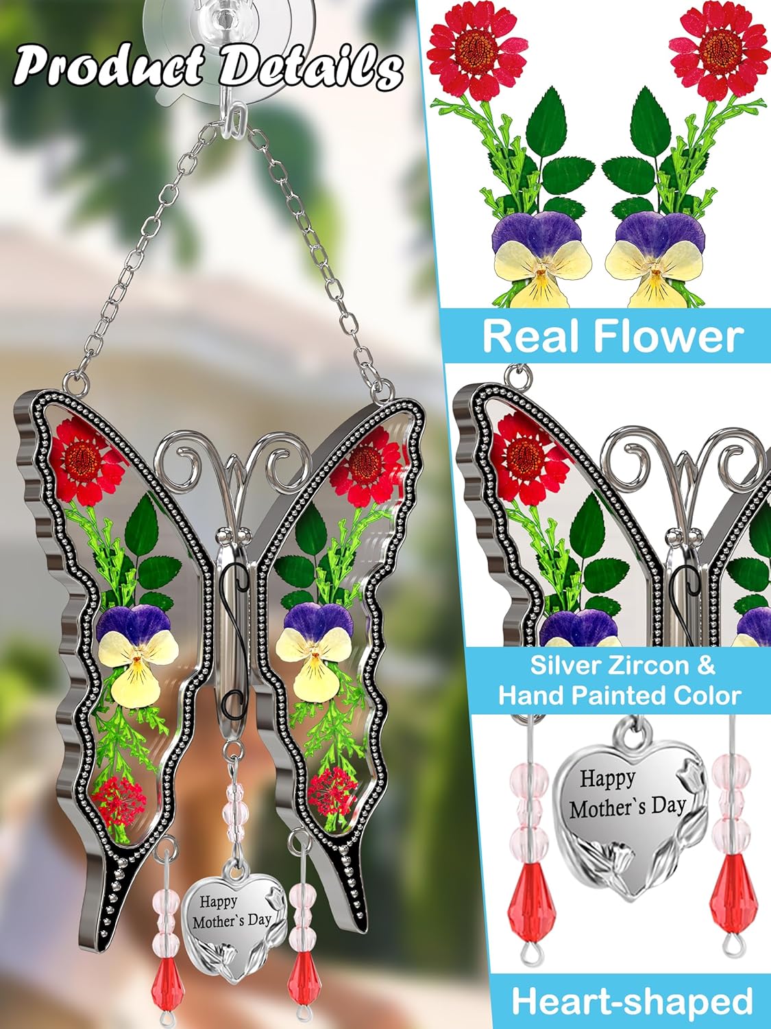 KY&BOSAM for Mom Butterfly Suncatcher Stained Glass Suncatchers for Windows Hanging Wind Chimes