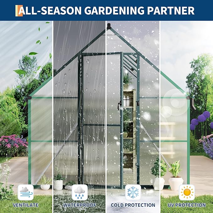 8'X12' Aluminum-Framed Polycarbonate Greenhouse, Heavy Duty Polycarbonate Greenhouse with Quick