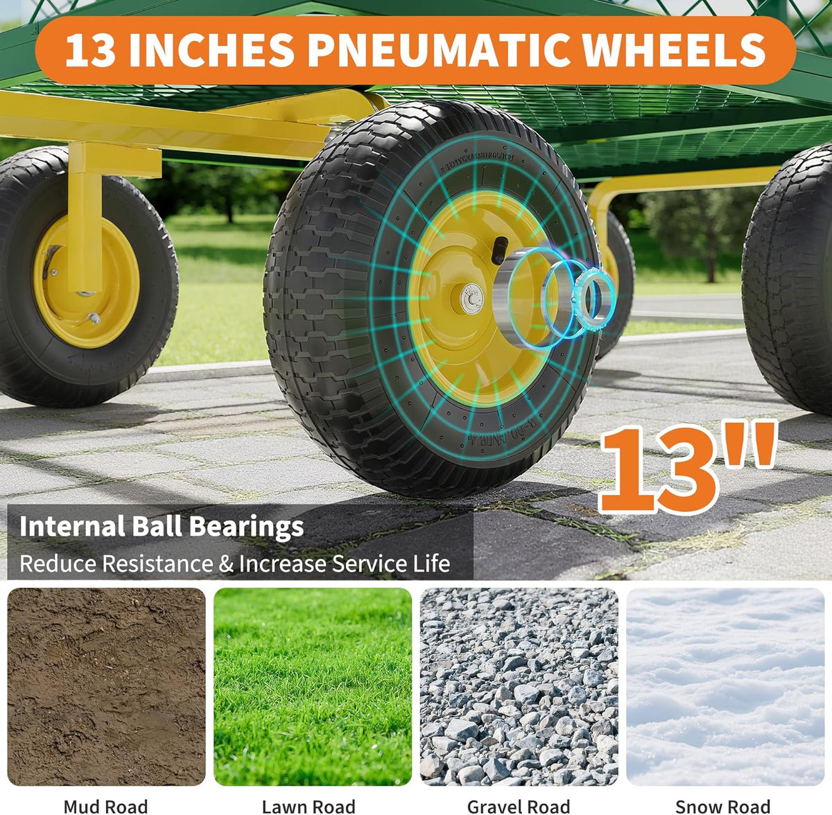 3-in-1 Heavy-Duty Steel Garden Cart, 1400 Lbs Garden Wagon, with 13 Inch All-Terrain Tires and