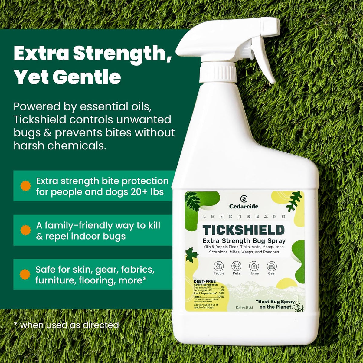 Tickshield Extra-Strength Bug Spray | Our Original Formula with an Extra Kick | for People, Gear, &