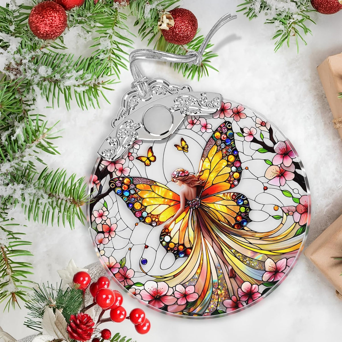 Stained Glass Suncatcher Ornament - Fairy Christmas Decorations - Christmas Ornaments for Tree