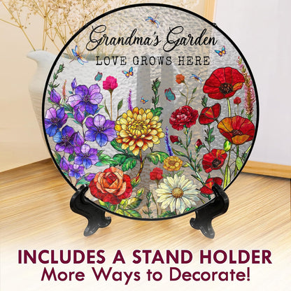 FLAGWIX Christmas Grandma Gifts - Grandmas Garden Stained Glass Window Hanging with Base 8 in