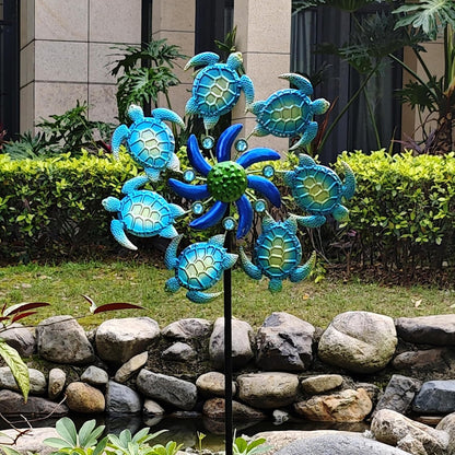 Green Sea Turtle Wind Spinners Garden Stake, 39" Turtles Wind Spinner Outdoor Decorations- Metal