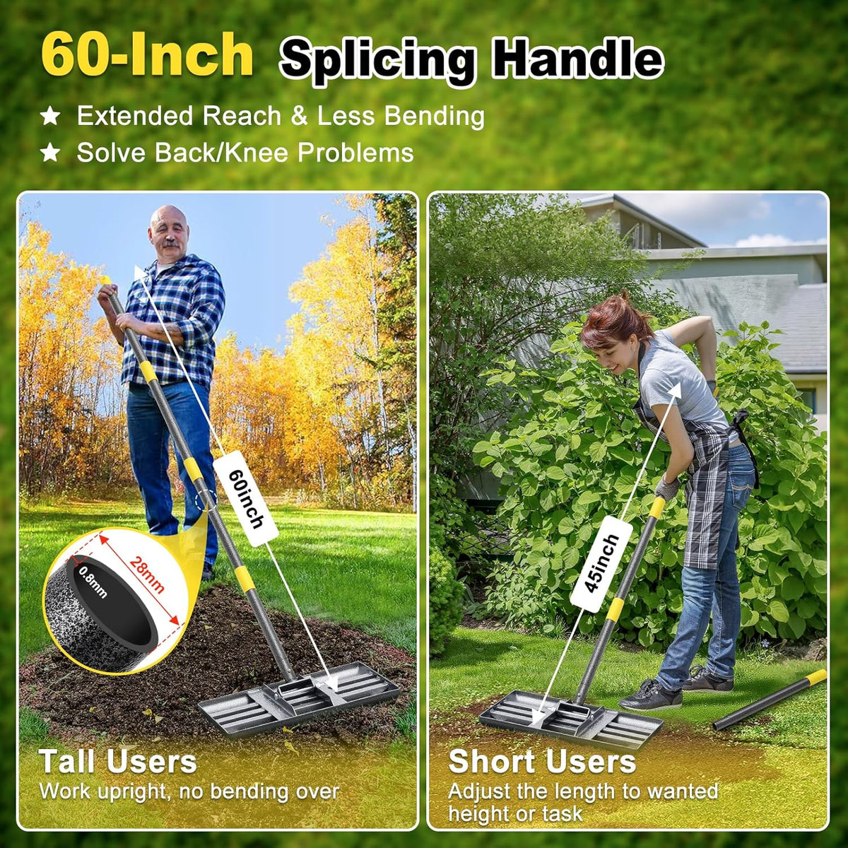 Lawn Leveling Rake, Heavy Duty 17" x 10" Stainless Steel Lawn Leveler for Soil Dirt Leveling