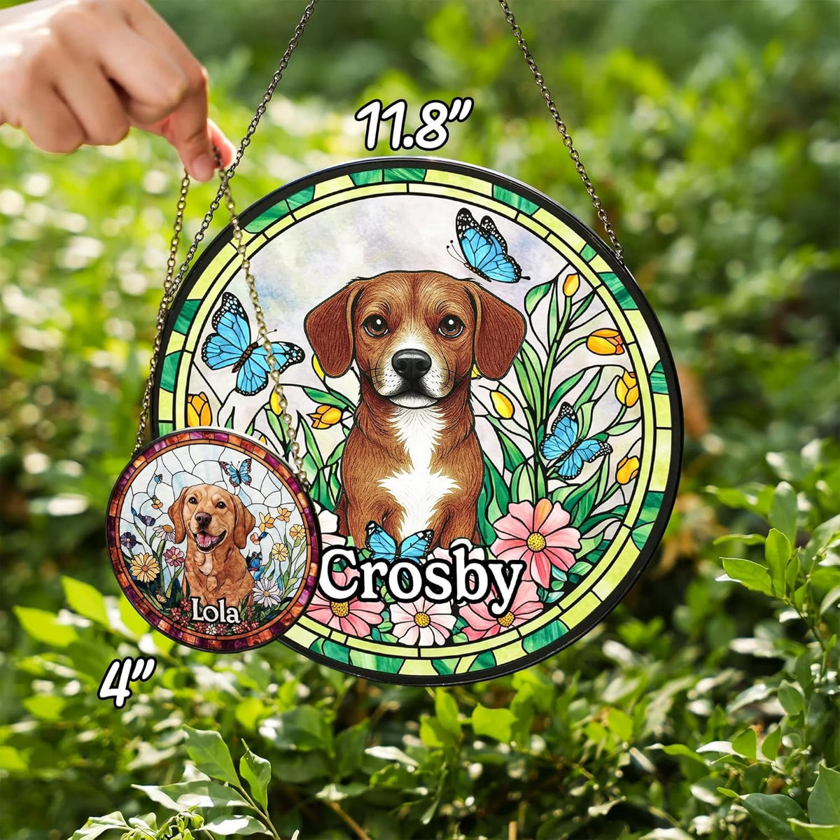 Custom Dog Portrait Suncatcher, Personalized Pet Memorial Window Hanging, Stained Glass Style Pet