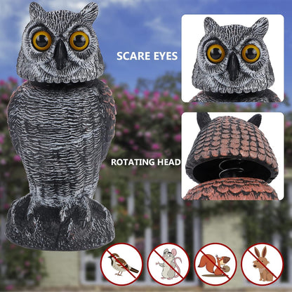 Hausse 2 Pack Bird Scarecrow Fake Owl Decoy Sculpture, Rotating Head Plastic Owl Bird Deterrents