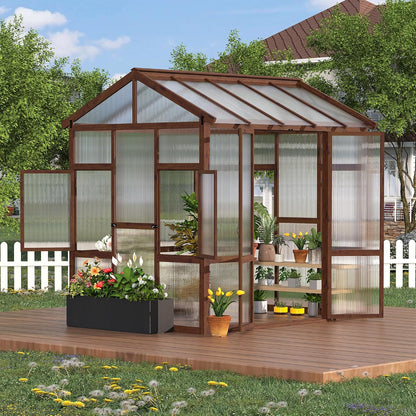 6x8 ft Wooden Greenhouse for Outdoor - Heavy Duty Walk-in Green House Kit with 6 mm