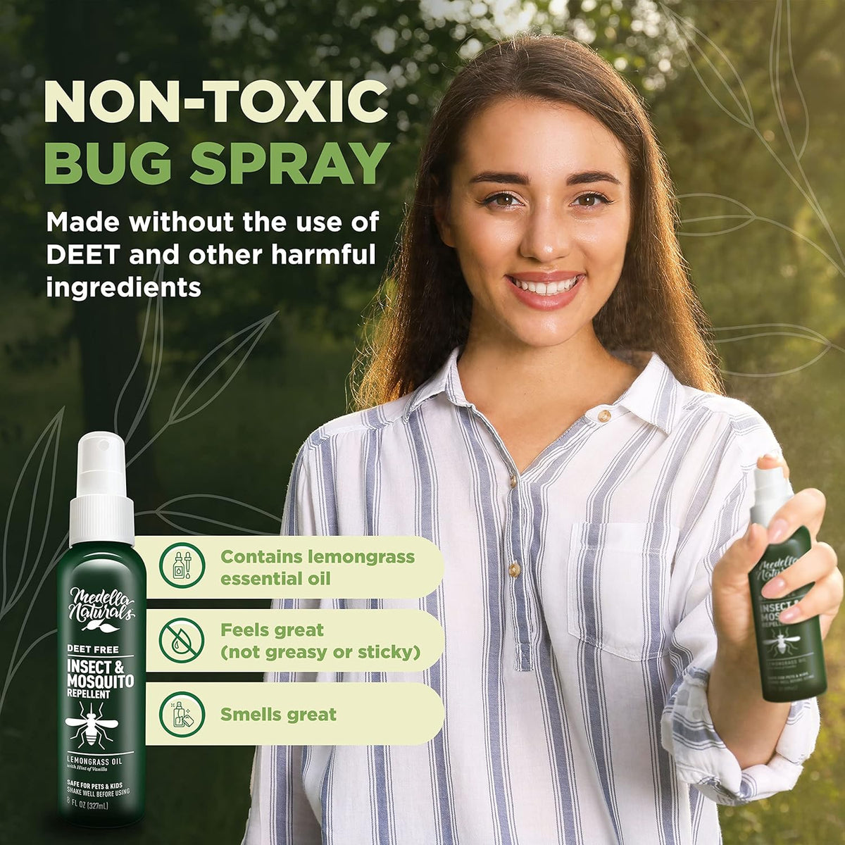 Deet-Free Insect & Mosquito Repellent 8oz – Nice Smelling Insect Repellent with Lemongrass Oil Safe