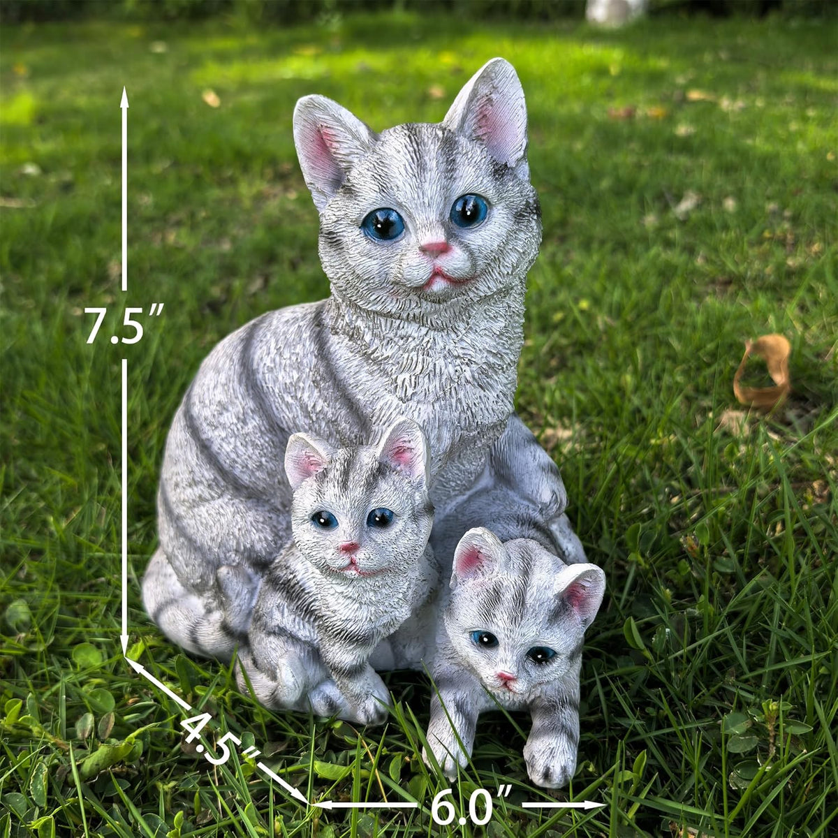 Mama Cat and Kitten Garden Statue,Outdoor Lawn Decorative Figurine Grey Cat Statue for Patio