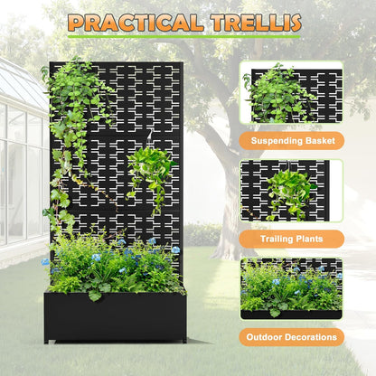 Metal Raised Garden Bed with Trellis, 2-in-1 Planter Box & Privacy Screen for Climbing Plants