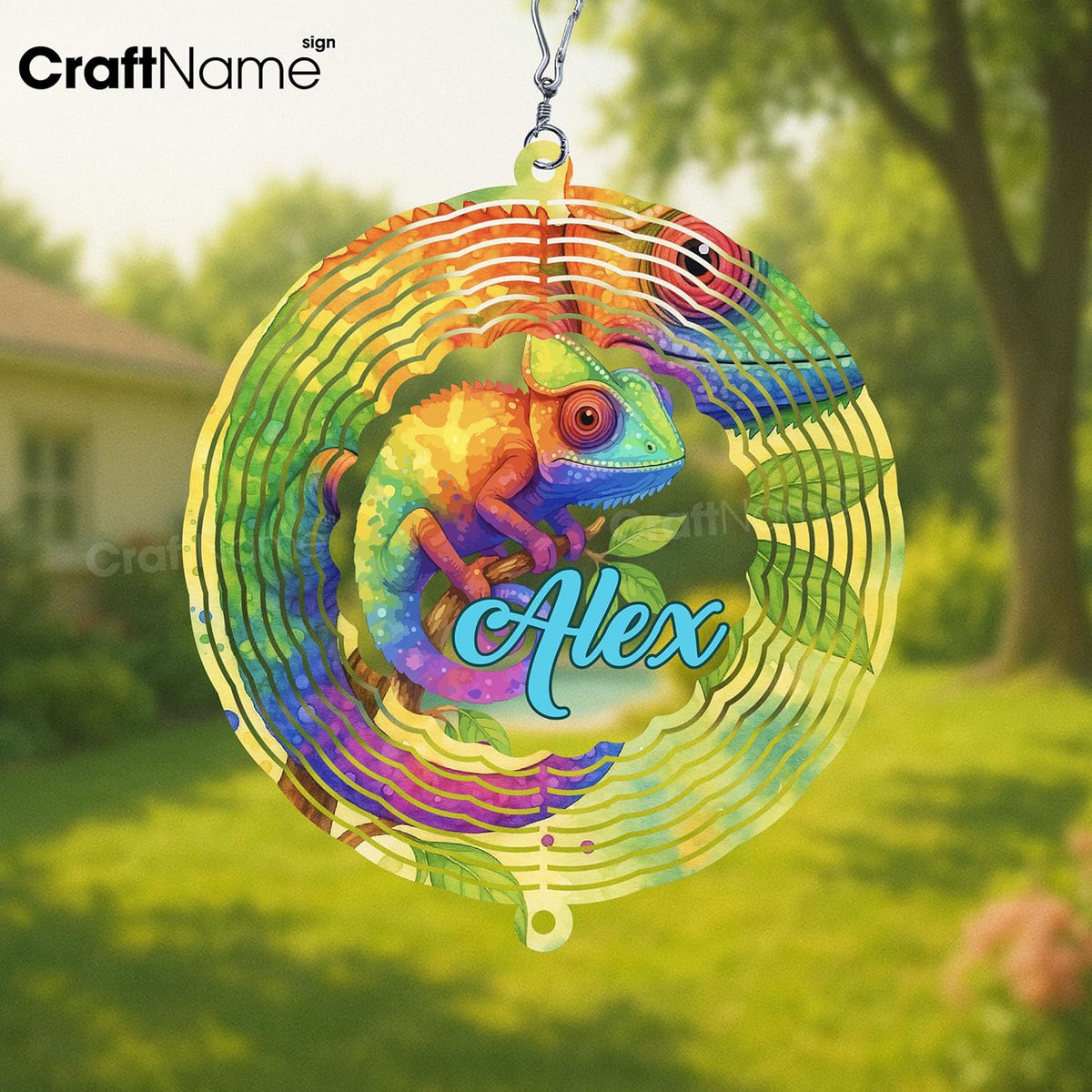 Personalized Chameleon Wind Spinner 3D Stainless Steel, Chameleon Garden Spinner Hanging Outdoor
