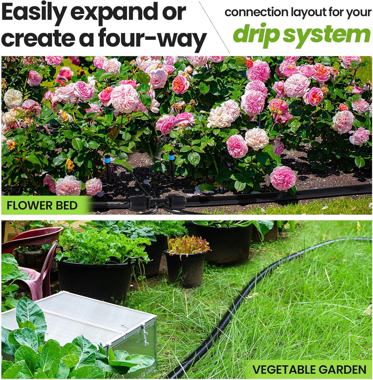 Bonviee 1/2" Irrigation Tubing with 4 Packs 6-Way Connectors - 50FT Drip Irrigation Tubing Ideal