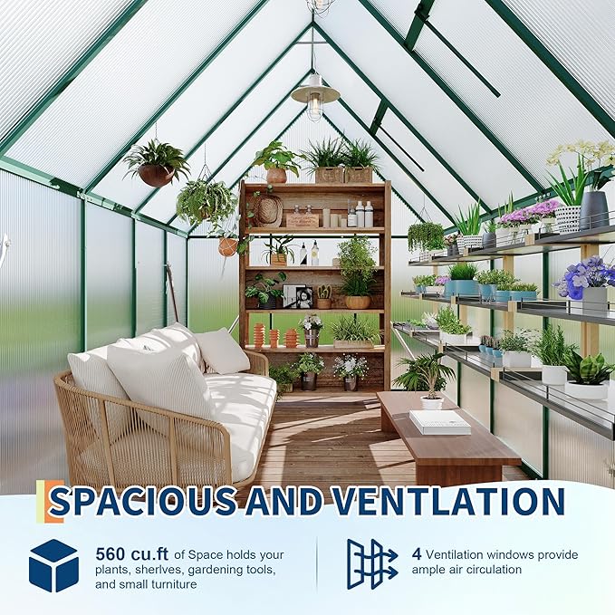 6'X9' Aluminum-Framed Polycarbonate Greenhouse, Heavy Duty Polycarbonate Greenhouse with Quick