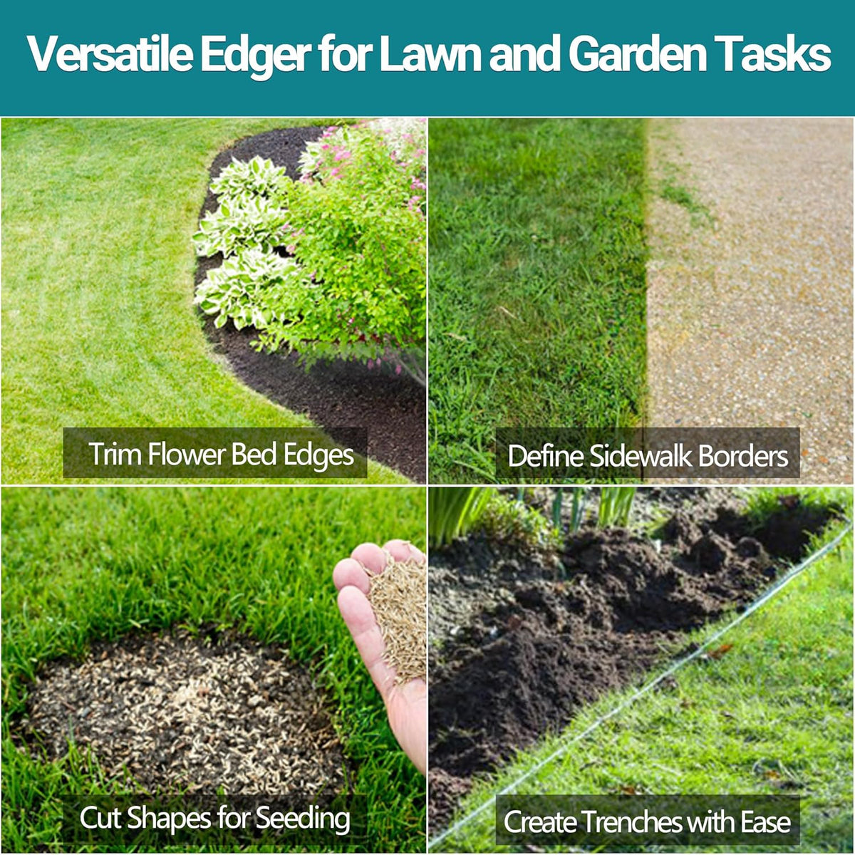 Edger Lawn Tool 41in Border Edger with Tempered Spring Steel Blade Long Rubber Handle Wide