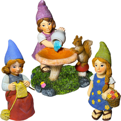 Mood Lab Miniature Garden Gnomes - Lady Gnomes Kit of 3 pcs - Figurines & Accessories Set - Outdoor