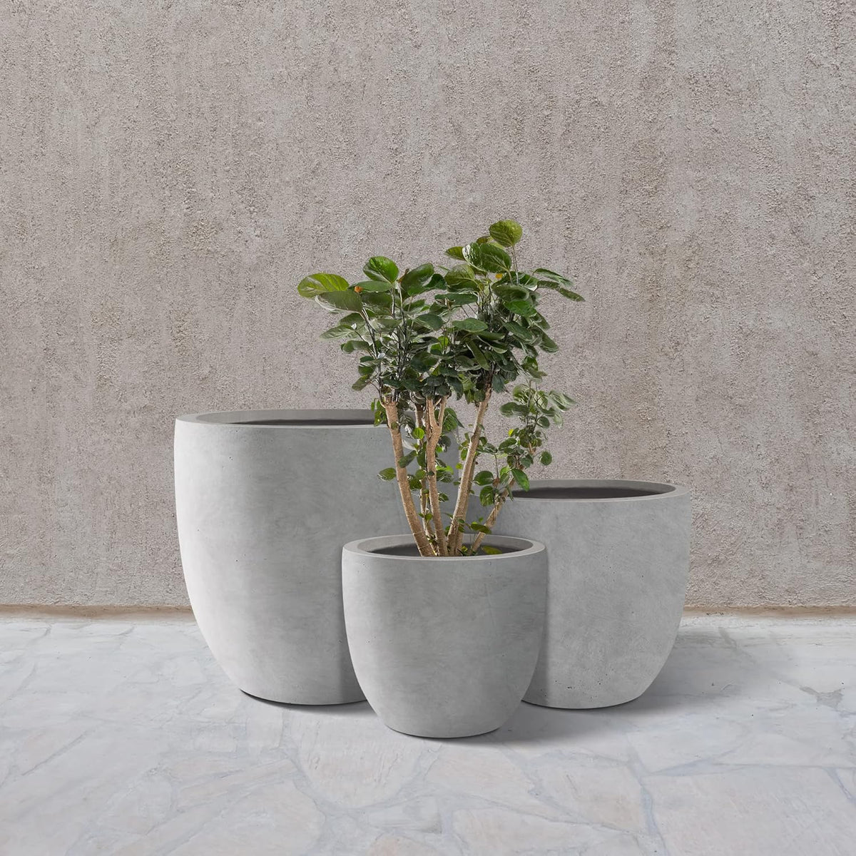 Kante 18",14",10" Dia Concrete Round Planters (Set of 3), Outdoor Indoor Large Planter Pots with