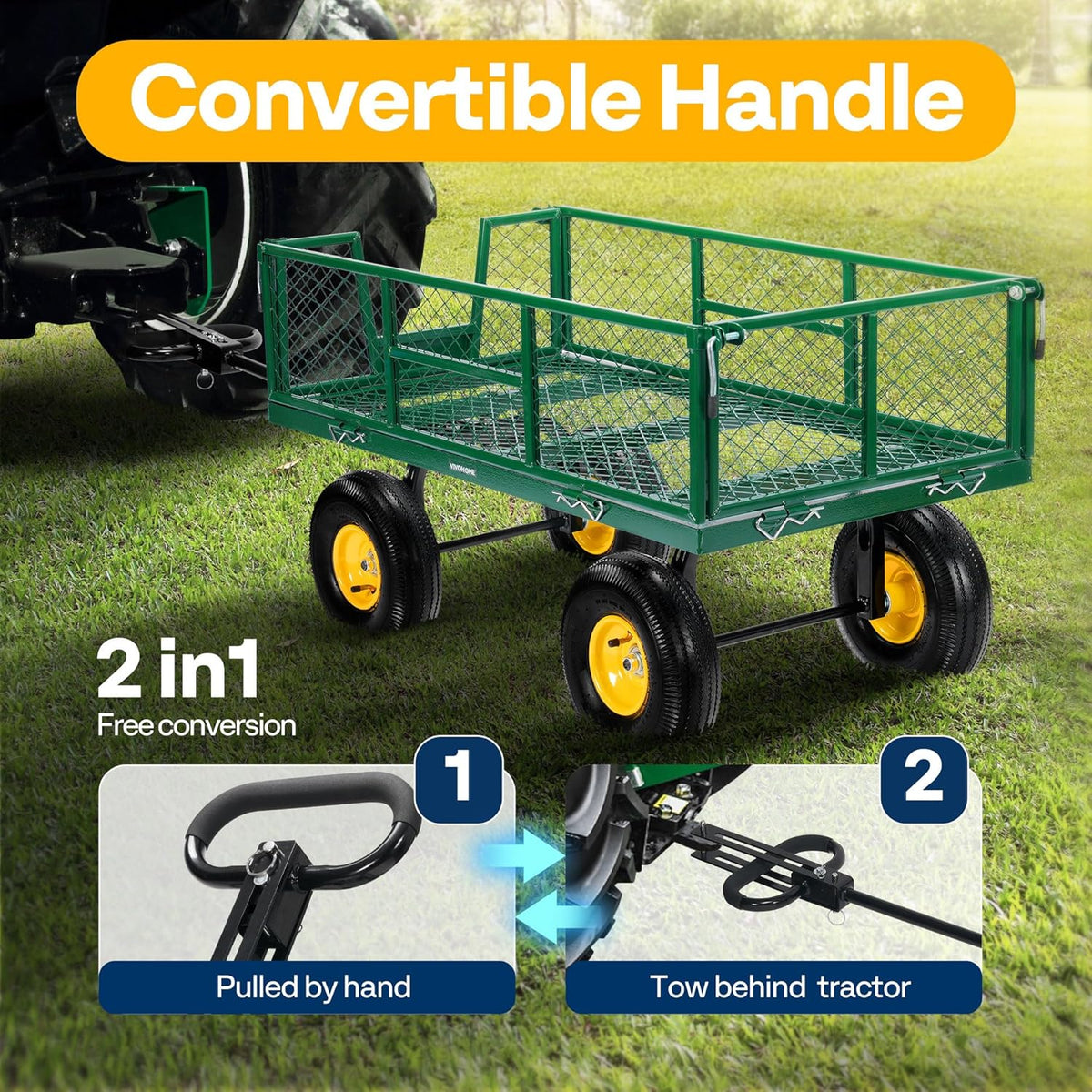 VIVOHOME Garden Cart Steel Heavy Duty 900 LBS Yard and Garden Wagon with 10 inch Tire and Handle