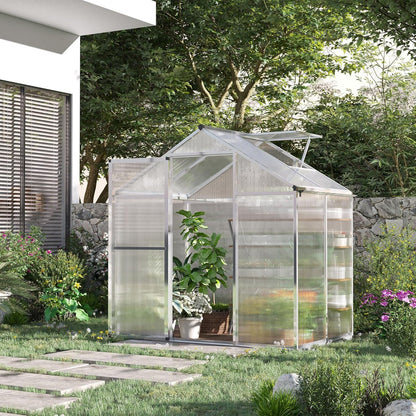 Outsunny 4' x 6' Greenhouse for Outdoors, Polycarbonate Greenhouse with Rain Gutter and Roof Vent