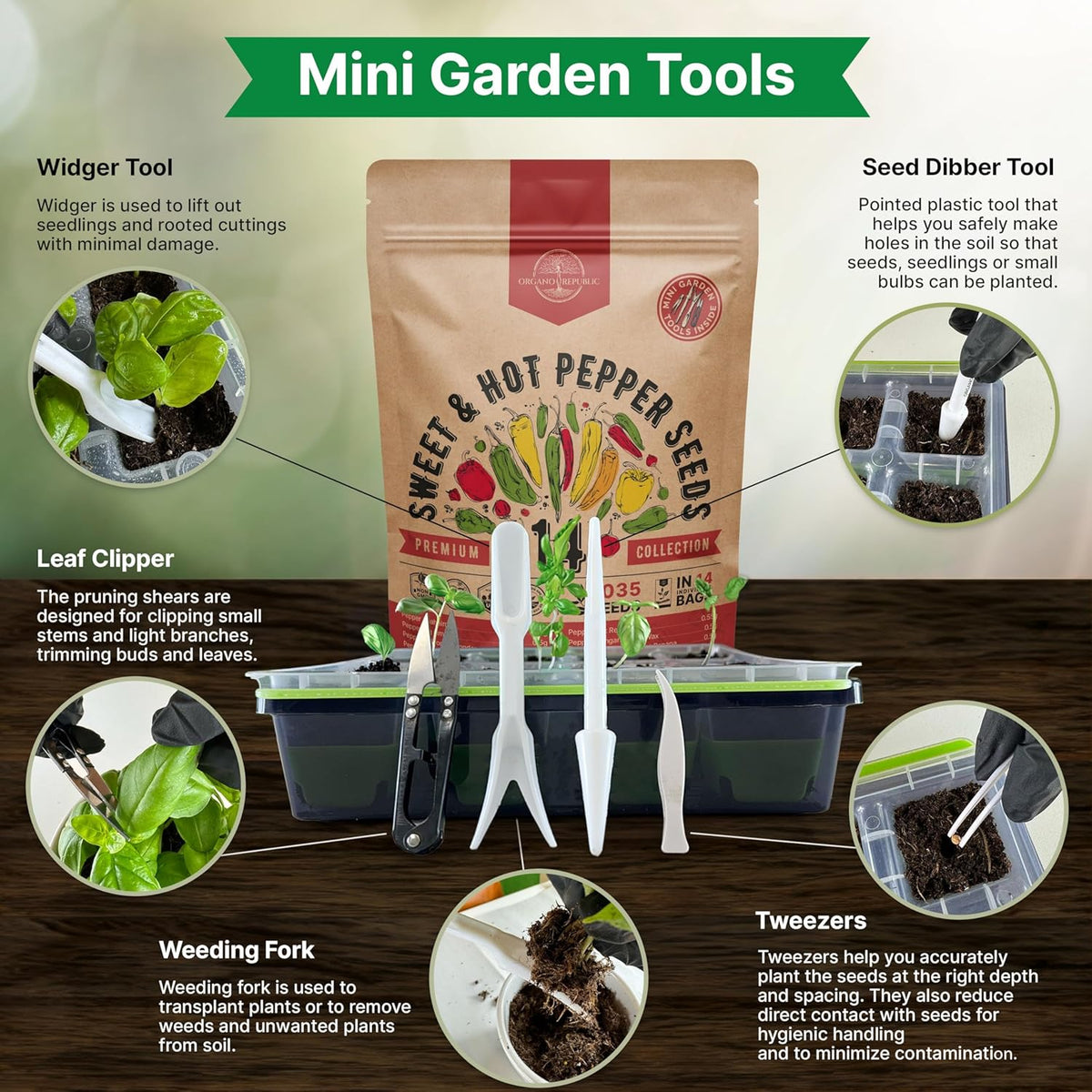 Organo Republic 14 Sweet & Hot Peppers Seeds Variety Pack - 1,030+ Non-GMO Heirloom Pepper Seeds