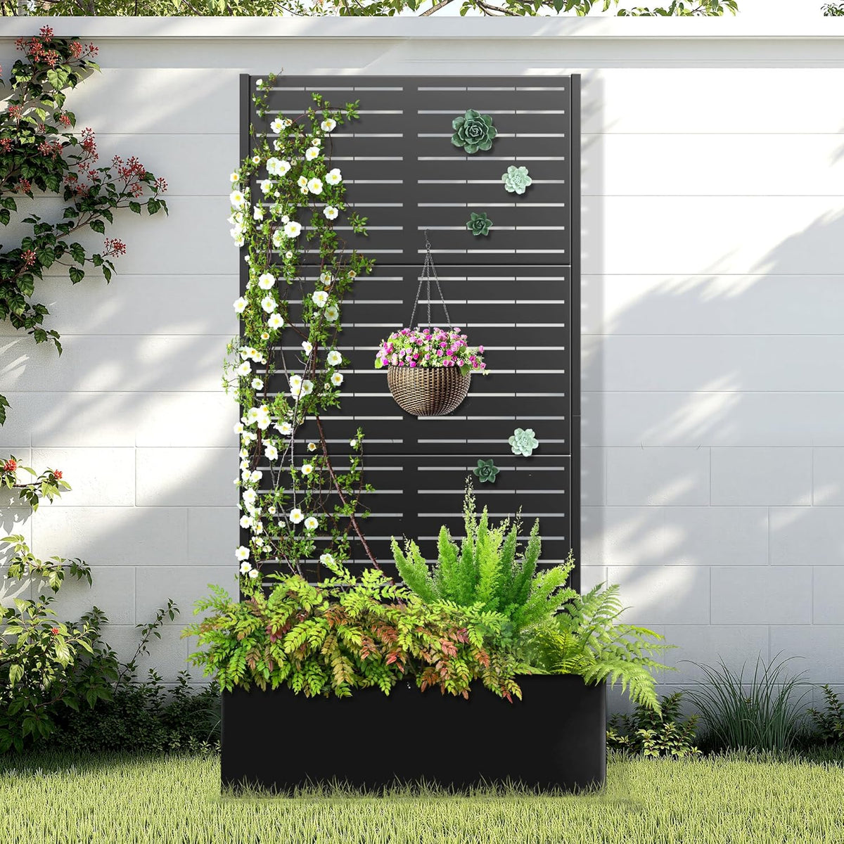 Metal Raised Garden Bed with Trellis, 2 in 1 Trellis with Planter Box & Privacy Screen for Climbing