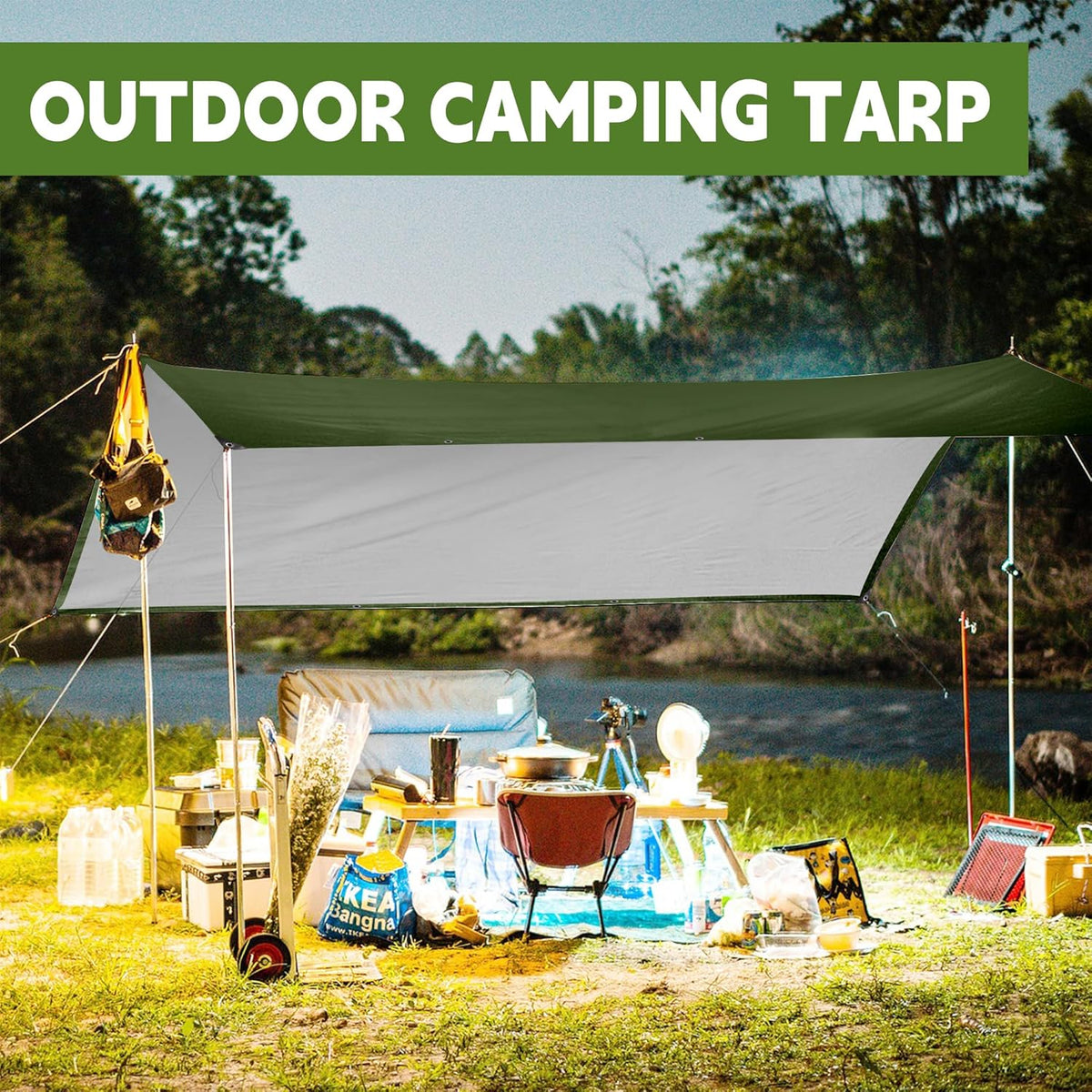 Green/Silver Heavy Duty Waterproof Tarp 5x7FT(2pack), 12mil Thick，Multifunctional tarp Whit